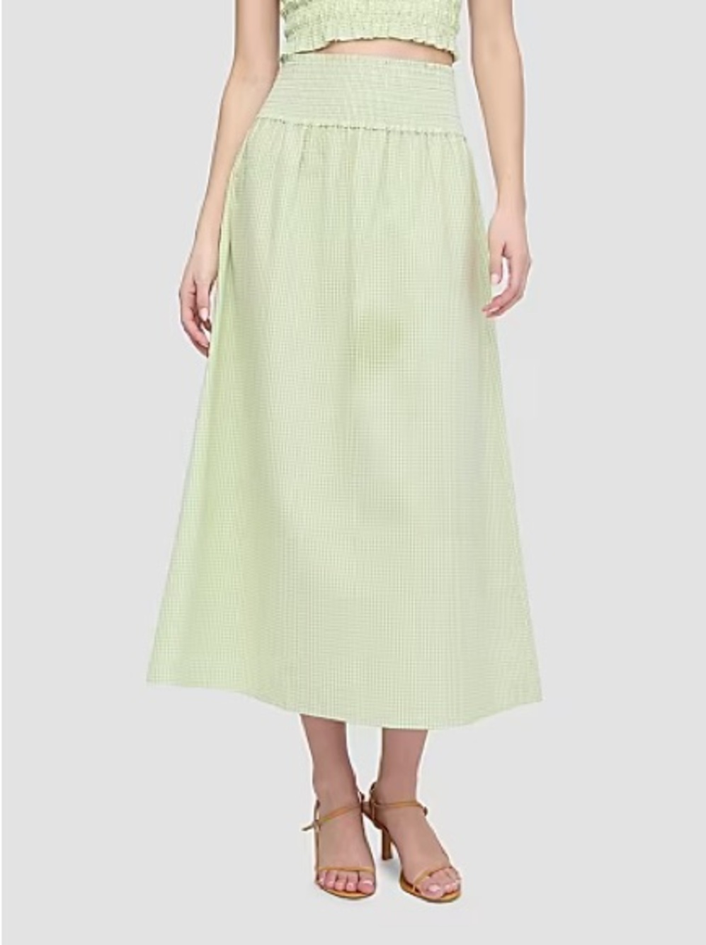 Hill House Delphine Nap Midi Skirt in Lime Green Gingham Small